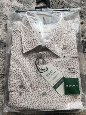 NEXT Tailoring Men's Regular Fit Floral Dress Shirt - White & Tan